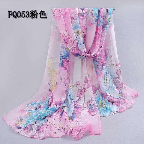 Long Chiffon Floral Scarf - Glam Up Accessories