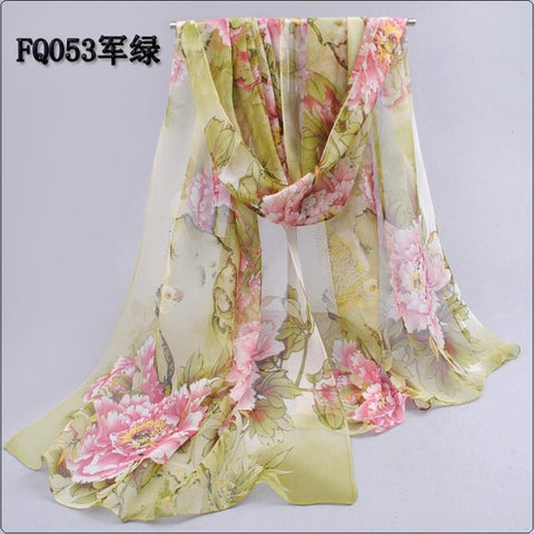 Long Chiffon Floral Scarf - Glam Up Accessories