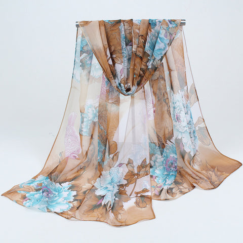 Long Chiffon Floral Scarf - Glam Up Accessories