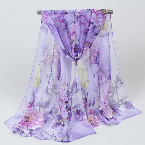 Long Chiffon Floral Scarf - Glam Up Accessories