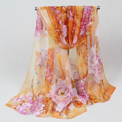 Long Chiffon Floral Scarf - Glam Up Accessories