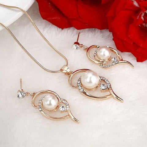 Elegant Simulated Pearl Necklace & Earrings Set - Glam Up Accessories