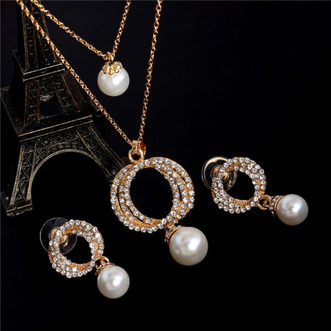 Elegant Simulated Pearl Necklace & Earrings Set - Glam Up Accessories