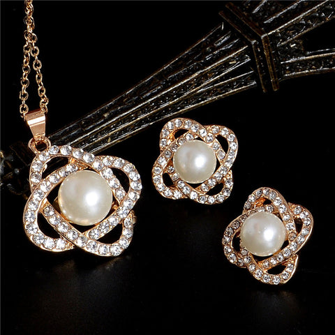 Elegant Simulated Pearl Necklace & Earrings Set - Glam Up Accessories