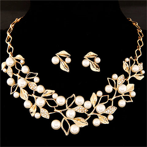 Elegant Simulated Pearl Necklace & Earrings Set - Glam Up Accessories