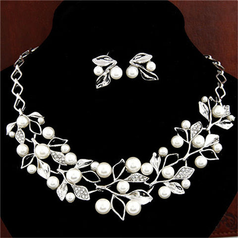 Elegant Simulated Pearl Necklace & Earrings Set - Glam Up Accessories