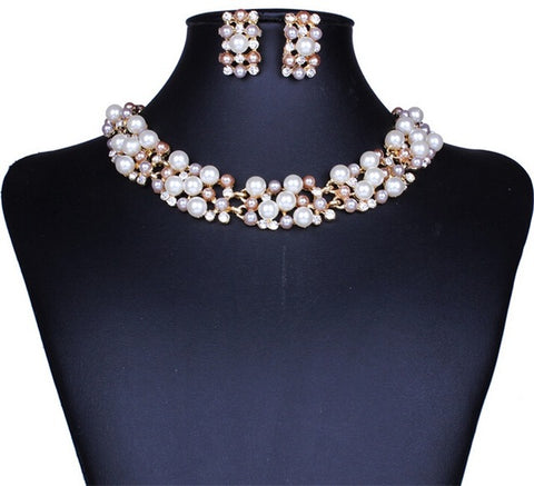 Elegant Simulated Pearl Necklace & Earrings Set - Glam Up Accessories