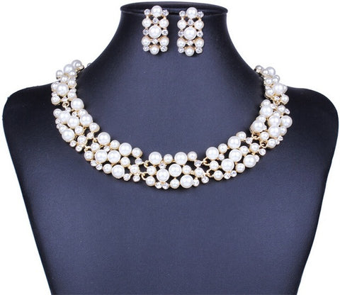 Elegant Simulated Pearl Necklace & Earrings Set - Glam Up Accessories