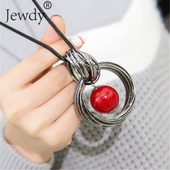 Long Red White Pearl Ball Pendant Necklaces - Glam Up Accessories