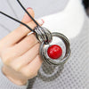 Image of Long Red White Pearl Ball Pendant Necklaces - Glam Up Accessories