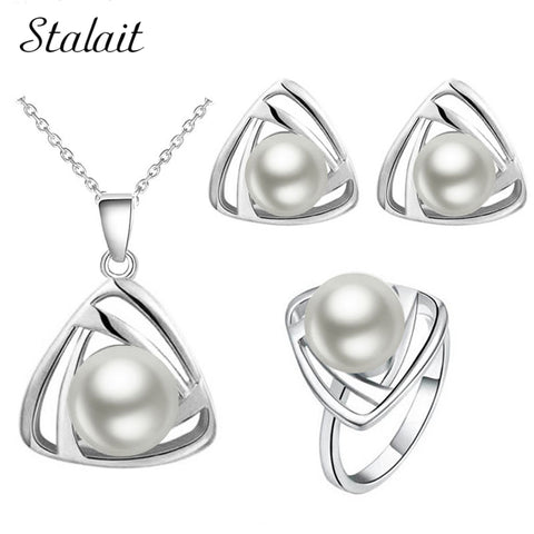 Simulated Pearl Necklace, Earrings & Ring Set - Glam Up Accessories