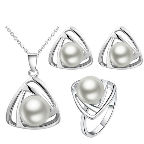 Simulated Pearl Necklace, Earrings & Ring Set - Glam Up Accessories