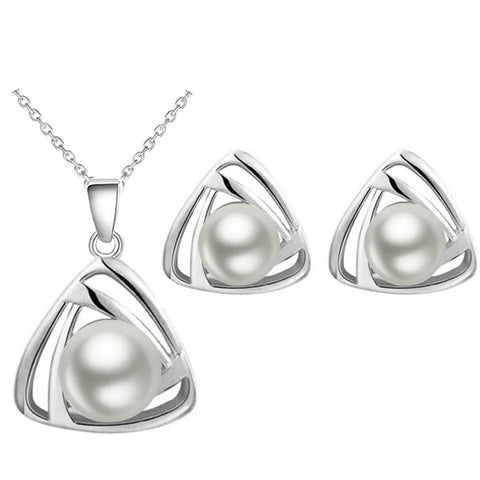 Simulated Pearl Necklace, Earrings & Ring Set - Glam Up Accessories