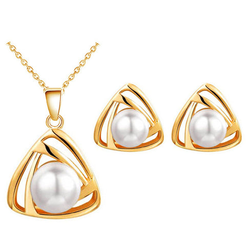 Simulated Pearl Necklace, Earrings & Ring Set - Glam Up Accessories