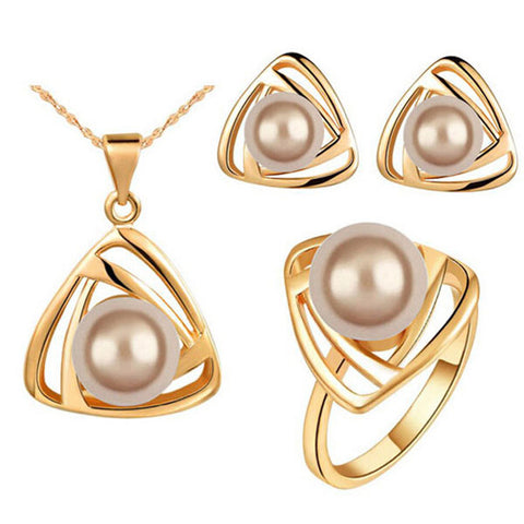 Simulated Pearl Necklace, Earrings & Ring Set - Glam Up Accessories